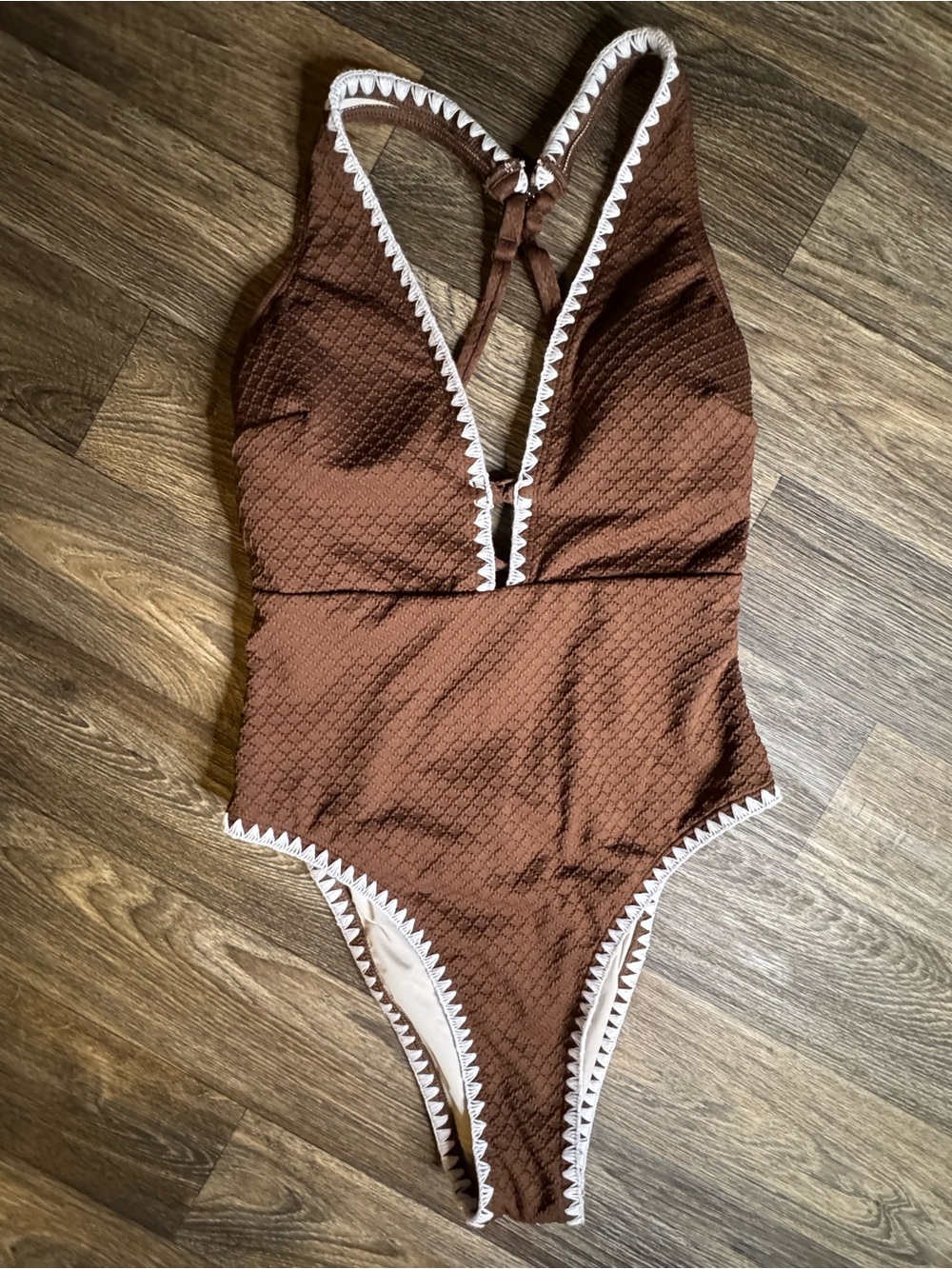 Cupshe Chocolate Brown One-Piece Swimsuit with White Trim